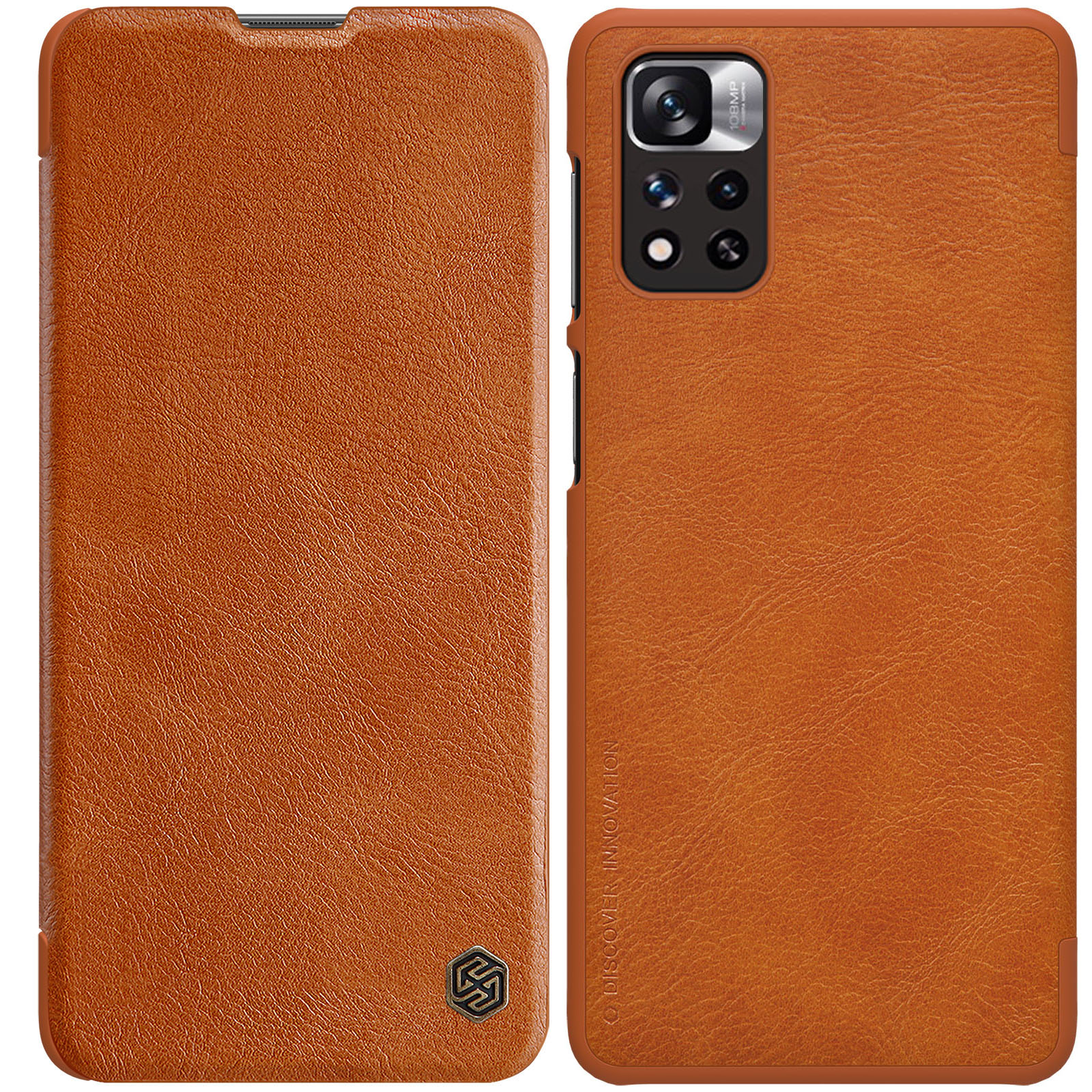 Nillkin Qin Kotelo Asia Asia Xiaomi Redmi Note 11 Pro + (Kiina) / Redmi Note 11 Pro (Kiina) / Mi11i HyperCharge Camera Protector Holster Cover Flip Case Brown