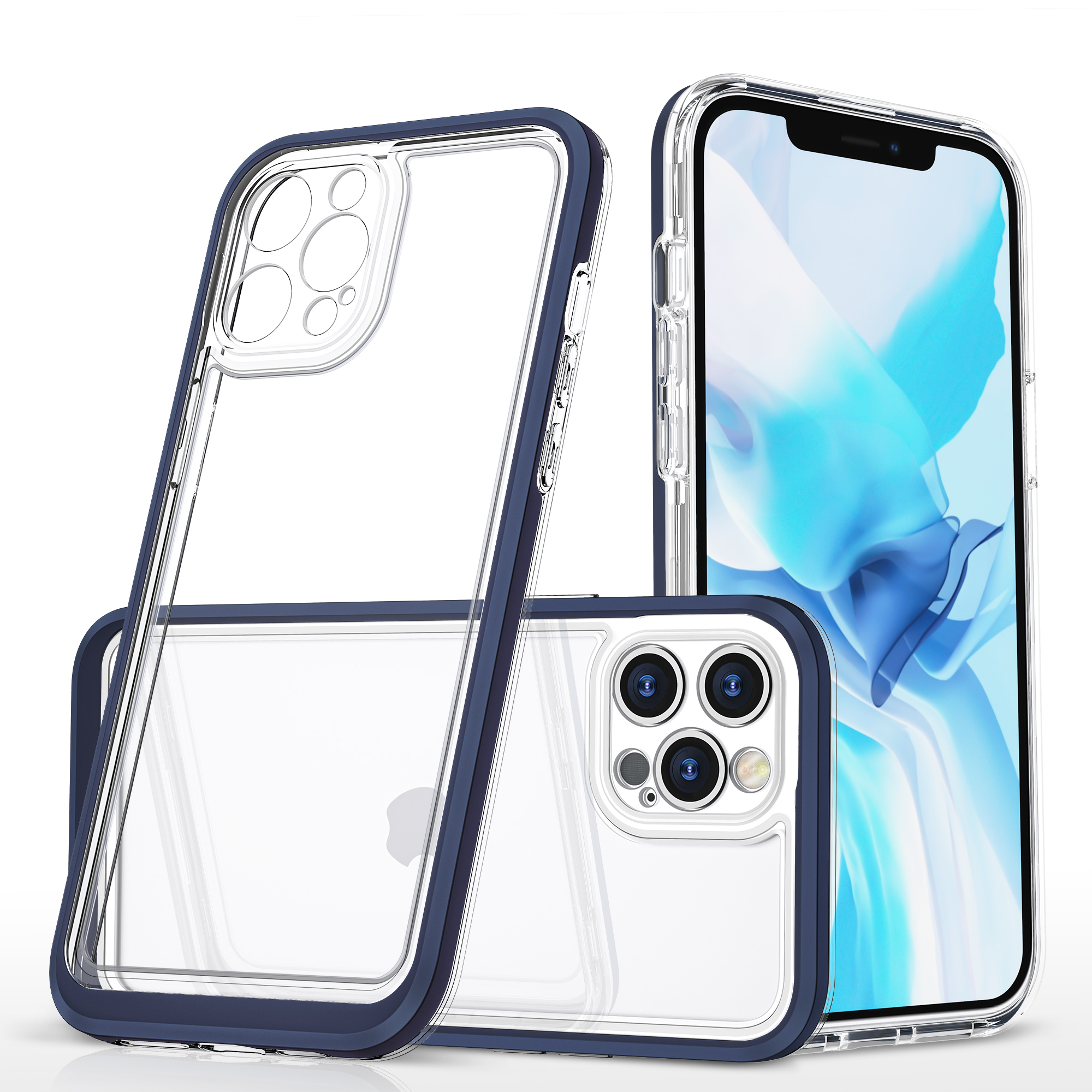 Kirkas 3in1 tapauksessa iPhone 12 Pro sininen kehys geeli kansi