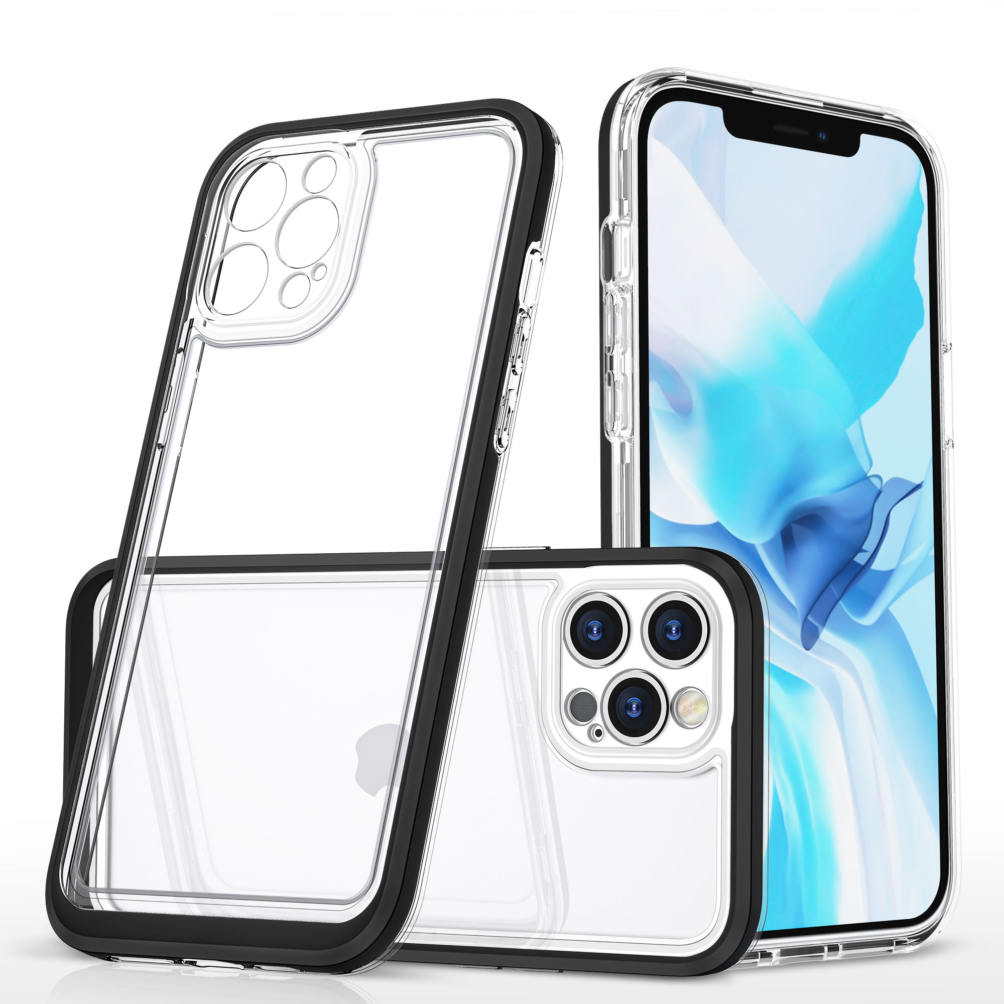 Kirkas 3in1 tapauksessa iPhone 12 Pro Max tapauksessa geeli kansi kehys musta
