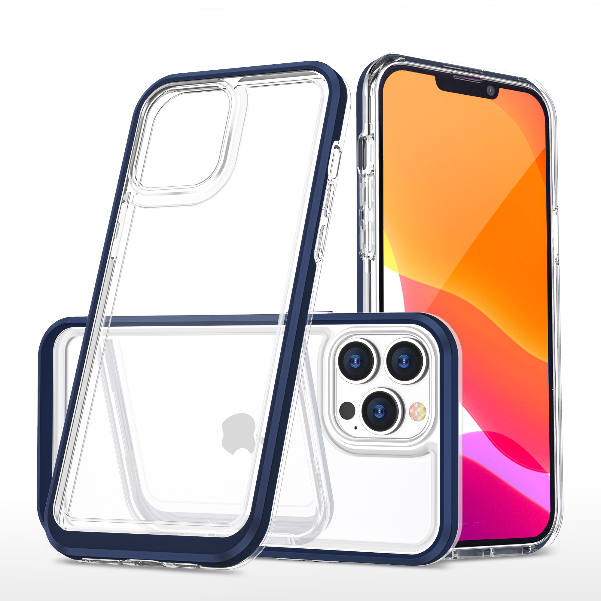 Kirkas 3in1 tapauksessa iPhone 13 Pro sininen kehys geeli kansi