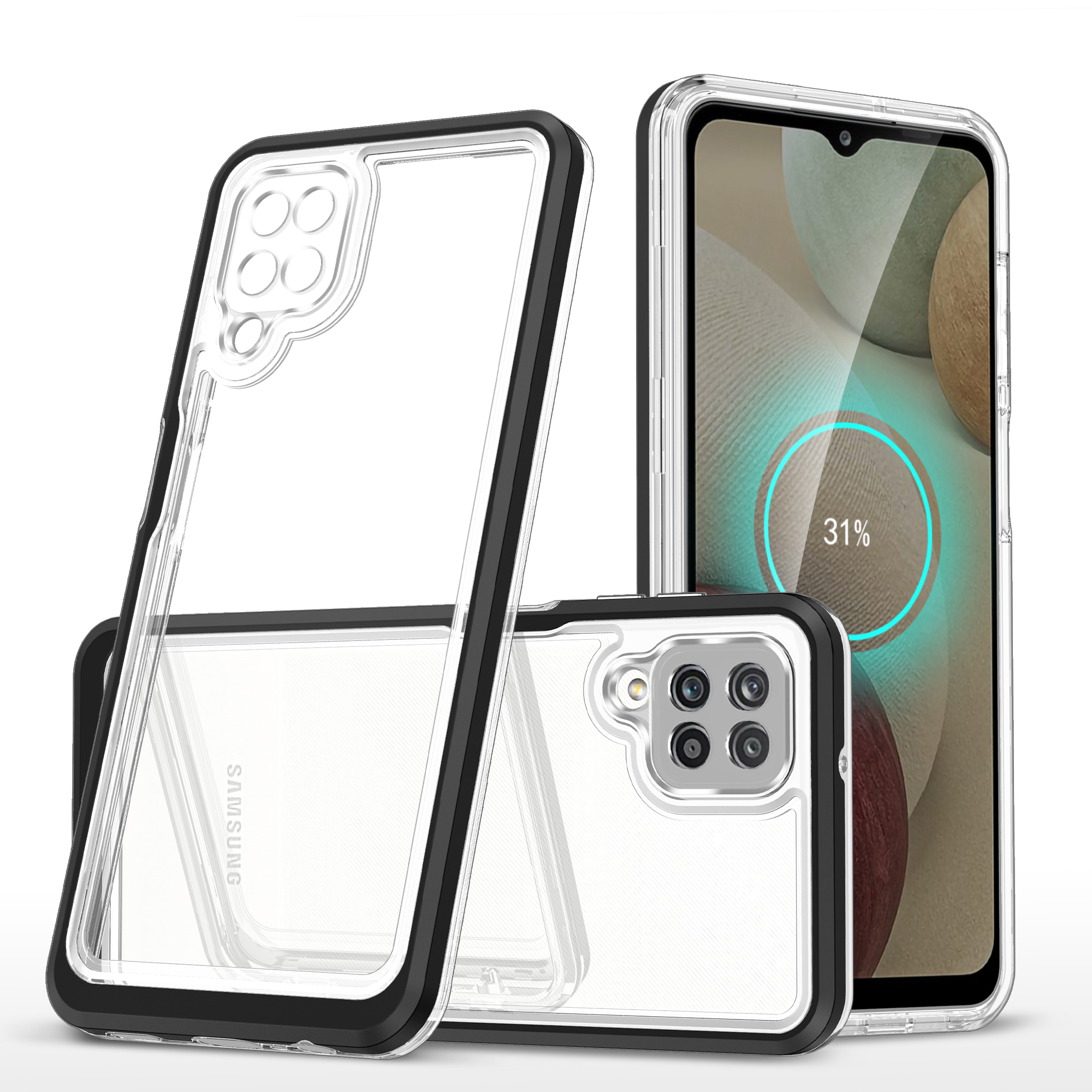 Kirkas 3in1 Kotelo Samsung Galaxy A22 4G Frame Gel Cover Musta