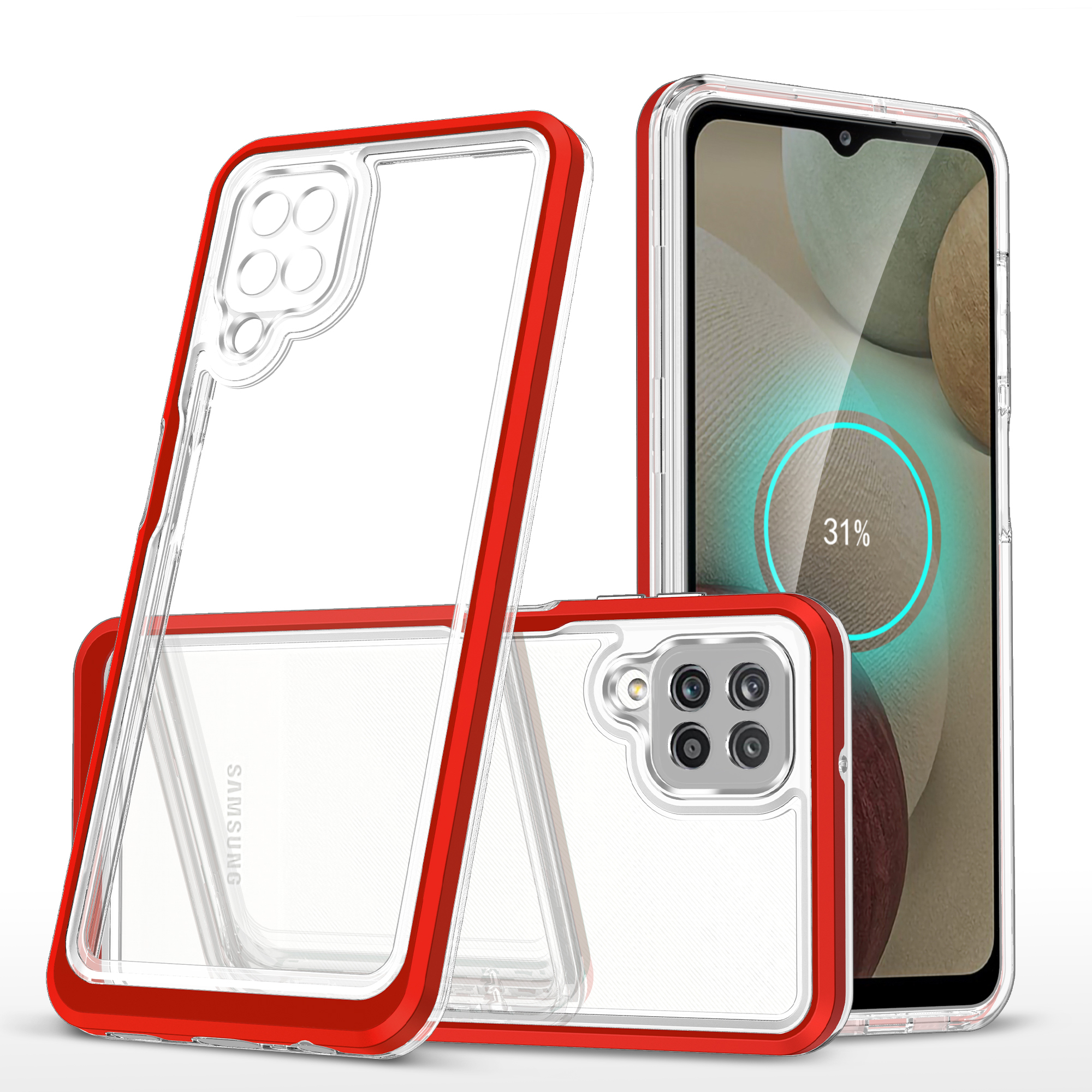 Kirkas 3in1 asia Samsung Galaxy A22 4G kehys geelisuojus punainen