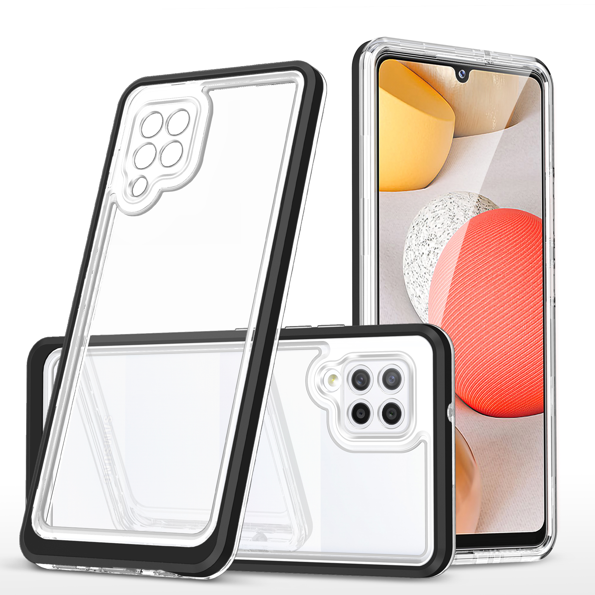 Kirkas 3in1 Asia Samsung Galaxy A42 5G Frame Gel Cover Musta