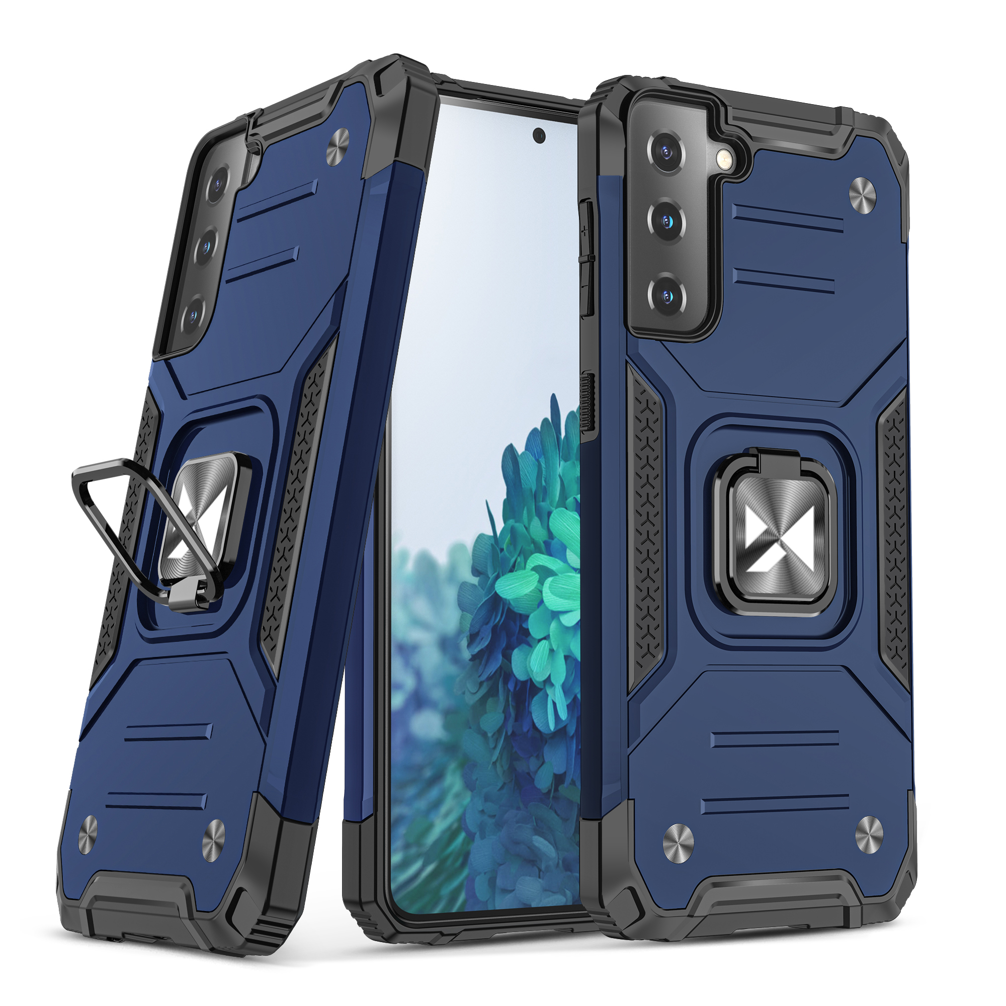 Wozinsky Ring Armor kova hybridi tapauksessa kansi + magneettinen haltija Samsung Galaxy S22 sininen