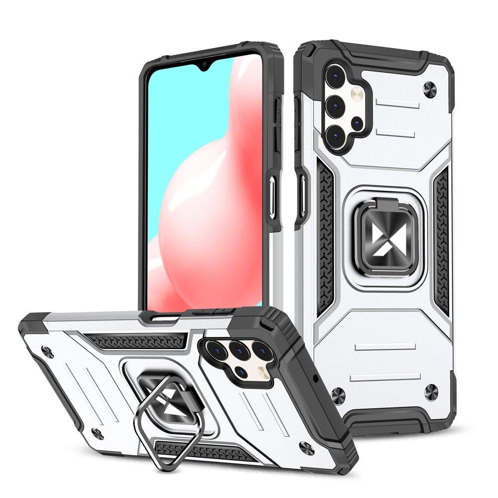 Wozinsky Ring Armor kova hybridi tapauksessa kansi + magneettinen haltija Samsung Galaxy A73 hopea