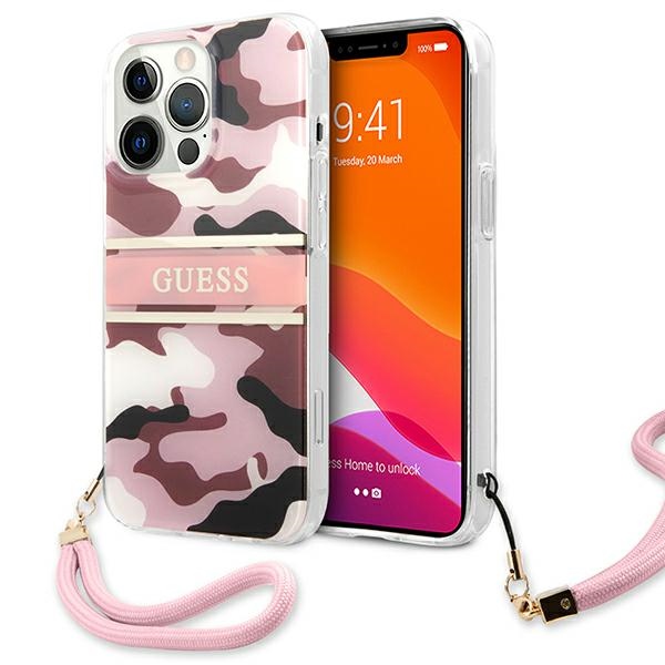 Guess GUHCP13LKCABPI iPhone 13 Pro / 13 6.1" vaaleanpunainen/vaaleanpunainen kovakotelo Camo hihnamallisto
