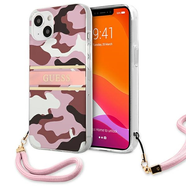 Guess GUHCP13MKCABPI iPhone 13 6.1" vaaleanpunainen/vaaleanpunainen kovakotelo Camo hihnamallisto