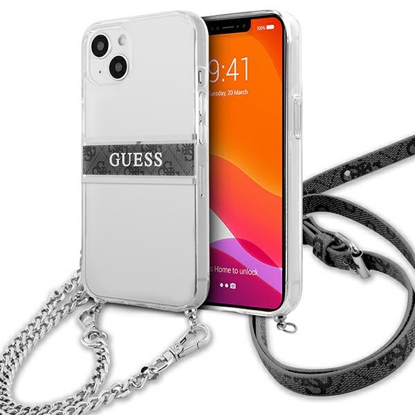 Guess GUHCP13SKC4GBSI iPhone 13 mini 5.4" läpinäkyvä kovakotelo 4G harmaa hihna hopea ketju