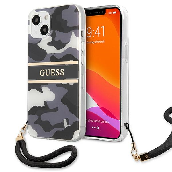 Guess GUHCP13SKCABBK iPhone 13 mini 5.4" musta/musta kovakotelo Camo hihna Collection