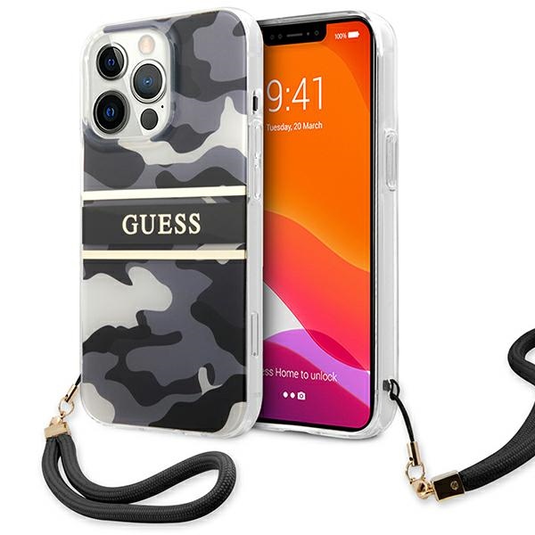 Guess GUHCP13XKCABBK iPhone 13 Pro Max 6.7" musta/musta kovakotelo Camo hihnamallisto