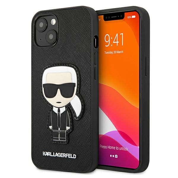Karl Lagerfeld Saffiano Ikonik Karl's Patch Kotelo iPhone 13 mini - Musta