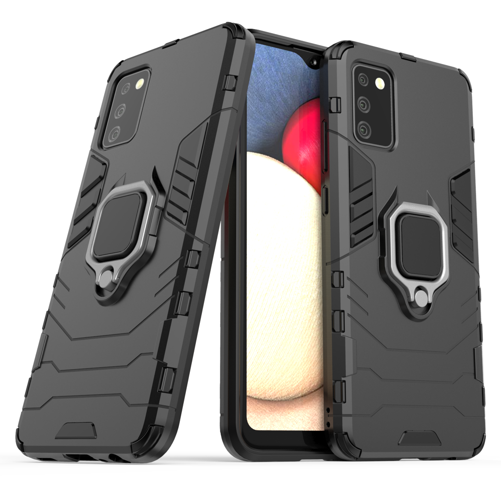 Ring Armor kova hybridi tapauksessa kansi + magneettinen pidike Samsung Galaxy A03s (166.5) musta