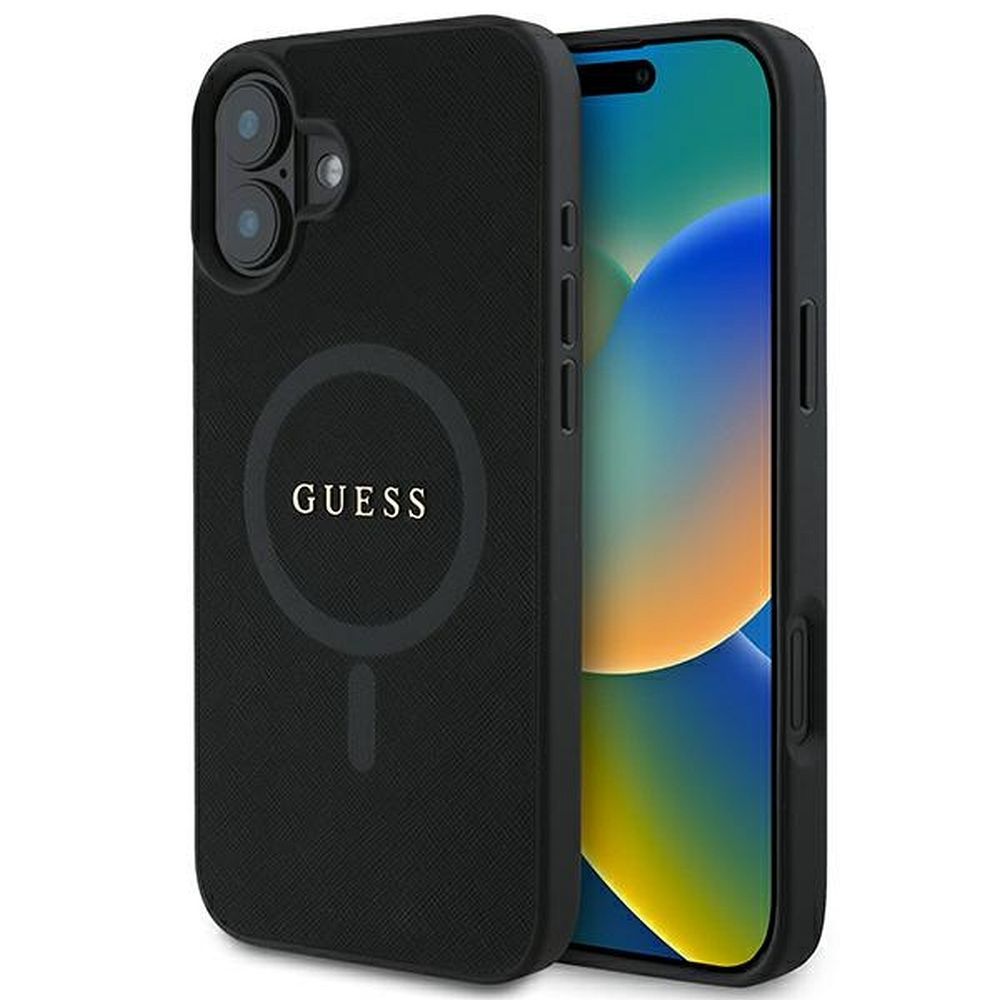 GUESS PU Saffiano Classic Logo MagSafe Suojakuori GUHMP16MPSAHMCK iPhone 16 Plus:lle - Musta