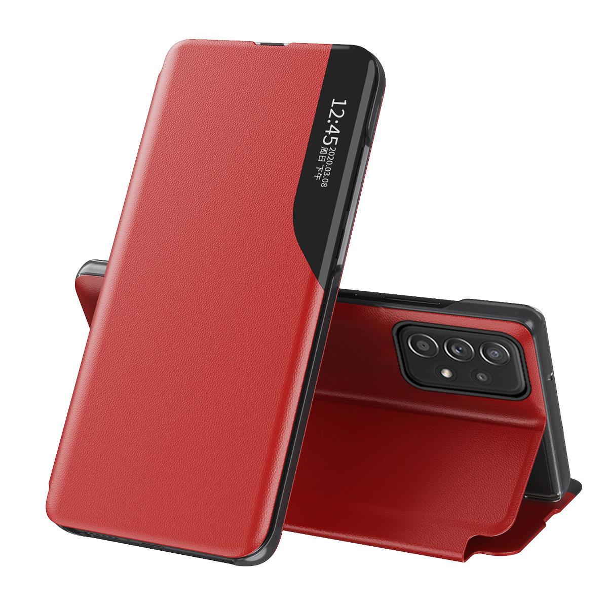 Eco Leather View Case tyylikäs kotelo, jossa on läppä ja jalusta toiminto Samsung Galaxy A73 punainen
