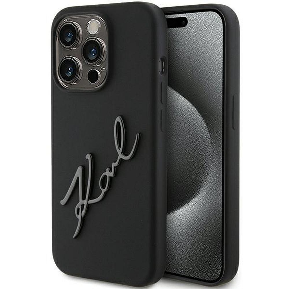 KARL LAGERFELD Suojakuori IPHONE 15 Prolle KLHCP15LSKSBMCK (Silicone Karl Script Logo) musta