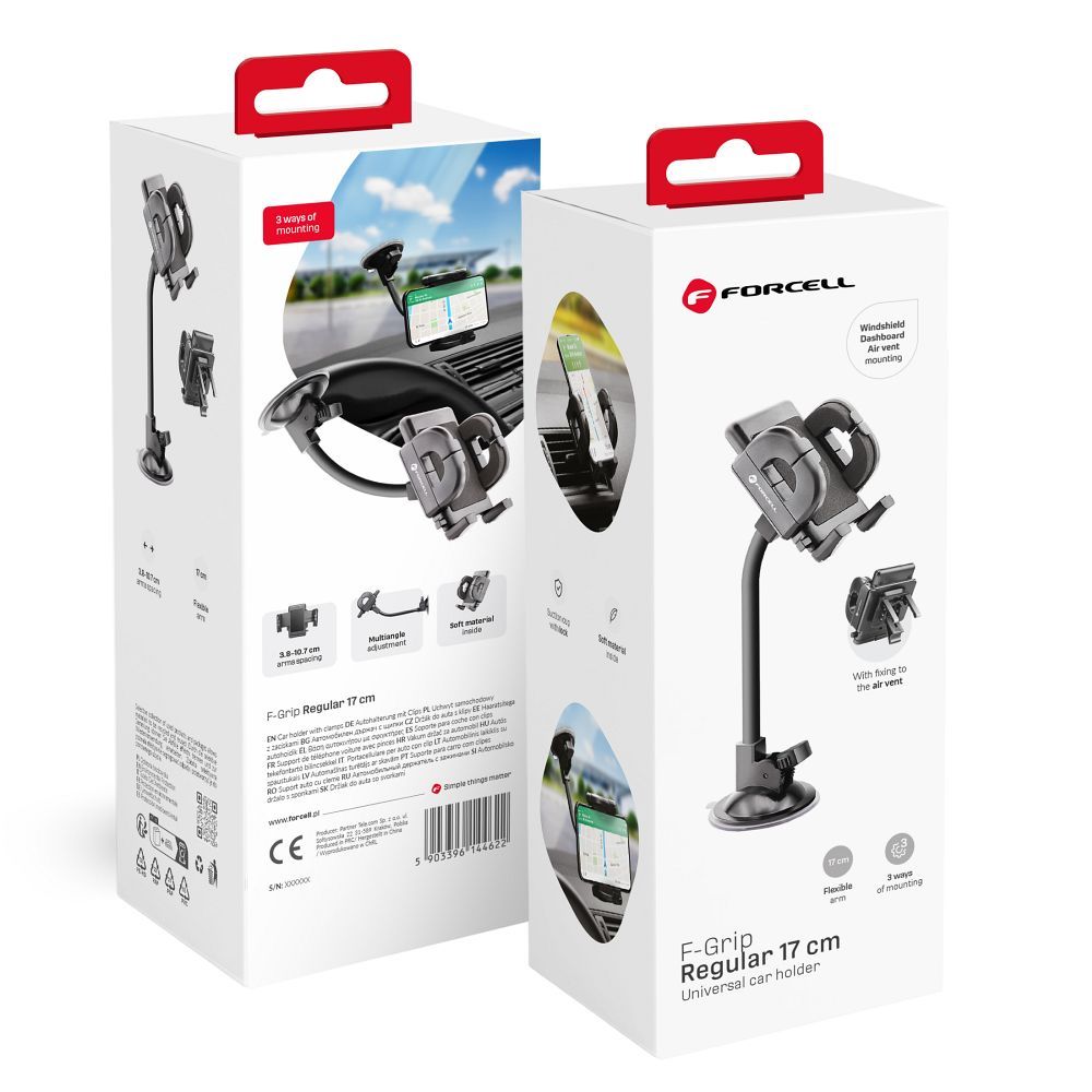 Car phone holder Forcell F-Grip Regular 17 cm windshield / dashboard / air vent black