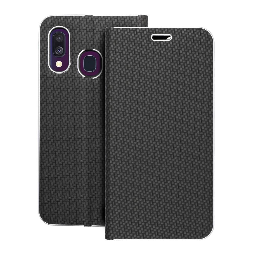 LUNA Book Carbon puhelinkotelo SAMSUNG A40 musta