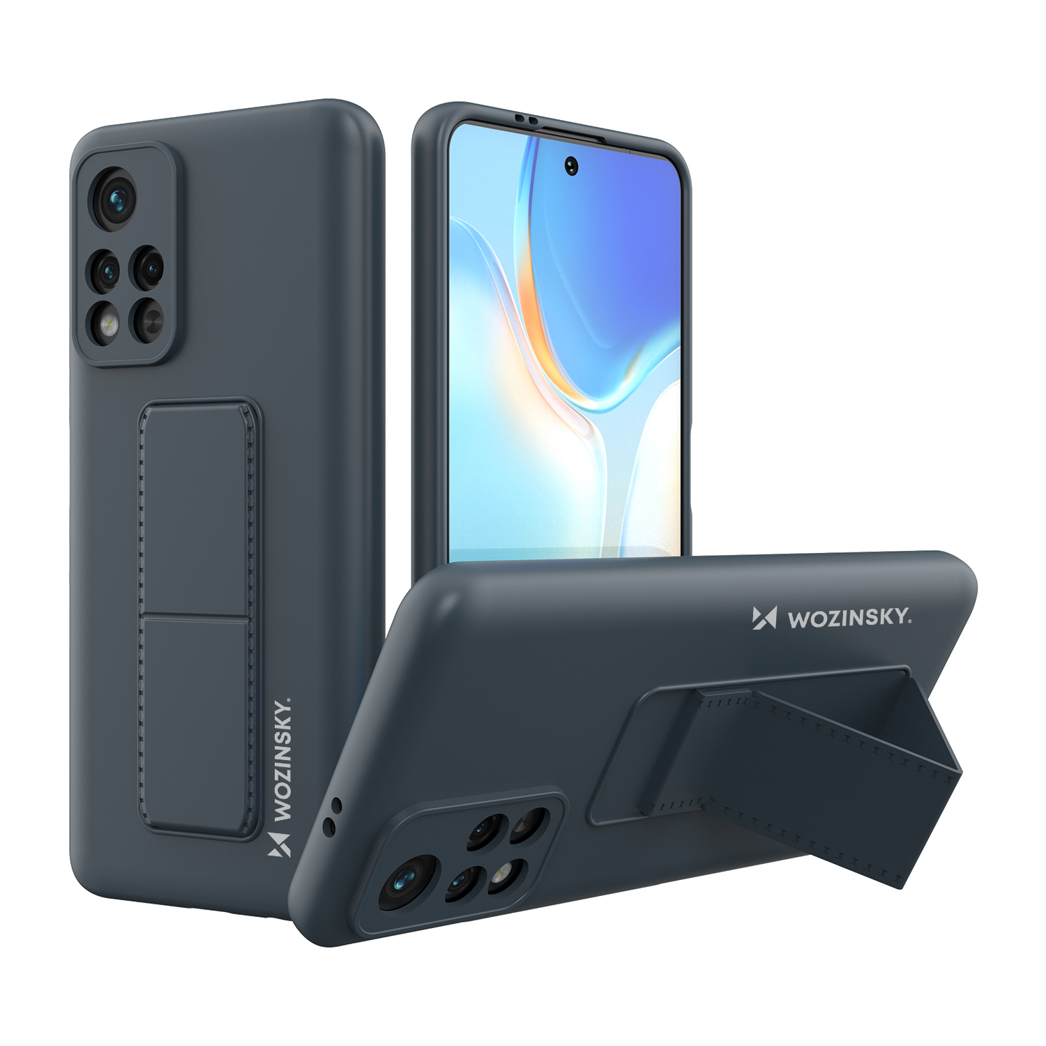 Wozinsky Kickstand Case silikoni tapauksessa jalusta Xiaomi Poco M4 Pro 5G laivastonsininen sininen