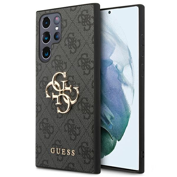 Guess GUHCS22L4GMGGR S908 S22 Ultra szary/harmaa kovakotelo 4G Iso metallilogo