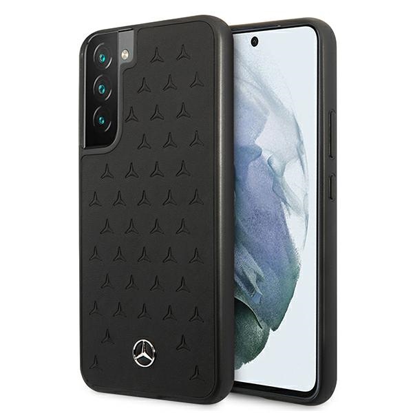 Mercedes Nahka Tähdet kuvio Kotelo Samsung Galaxy S22+ - musta