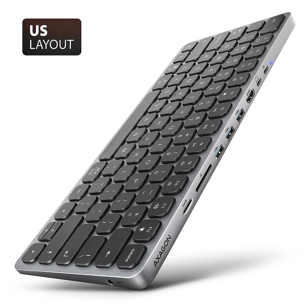 Axagon HMC-KB-US näppäimistö ja 9-in-1 USB-hubi, 0,6m