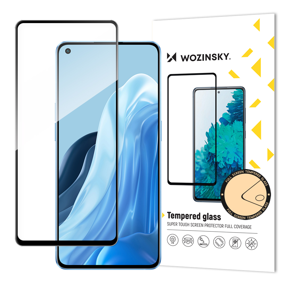 Wozinsky karkaistu lasi Full Glue Super Tough näytönsuoja Full Coveraged kehyksen kanssa asia ystävällinen Oppo Reno7 Pro 5G mustaa