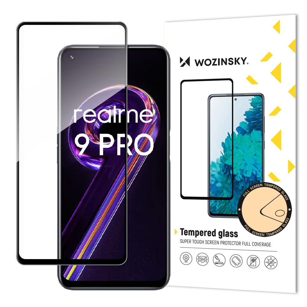 Wozinsky karkaistu lasi Full Glue Super Tough näytönsuoja Full Coveraged kehyksen kanssa Case Friendly for Realme 9 Pro musta