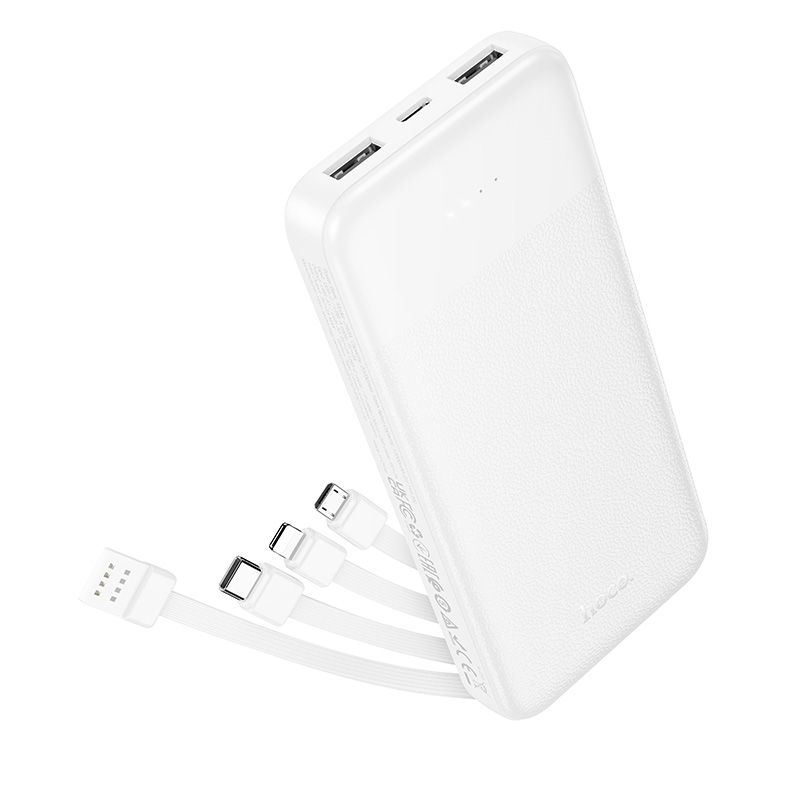 Hoco J163 -varavirtalähde 10000 mAh 2A neljällä sisäänrakennetulla kaapelilla USB-A + USB-C + Lightning + Micro USB, valkoinen