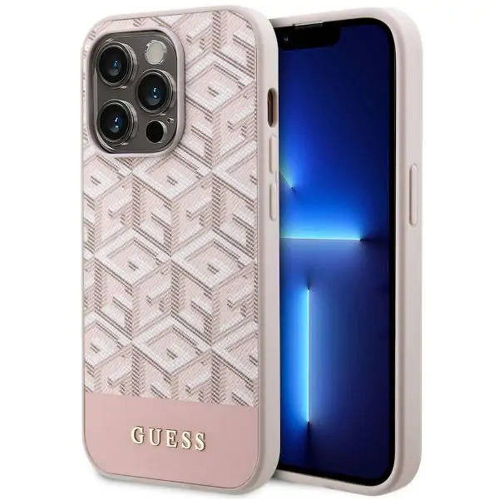 Guess GUHMP14LHGCFSEP iPhone 14 Pro suojakuori MagSafe vaaleanpunainen GCube Stripes