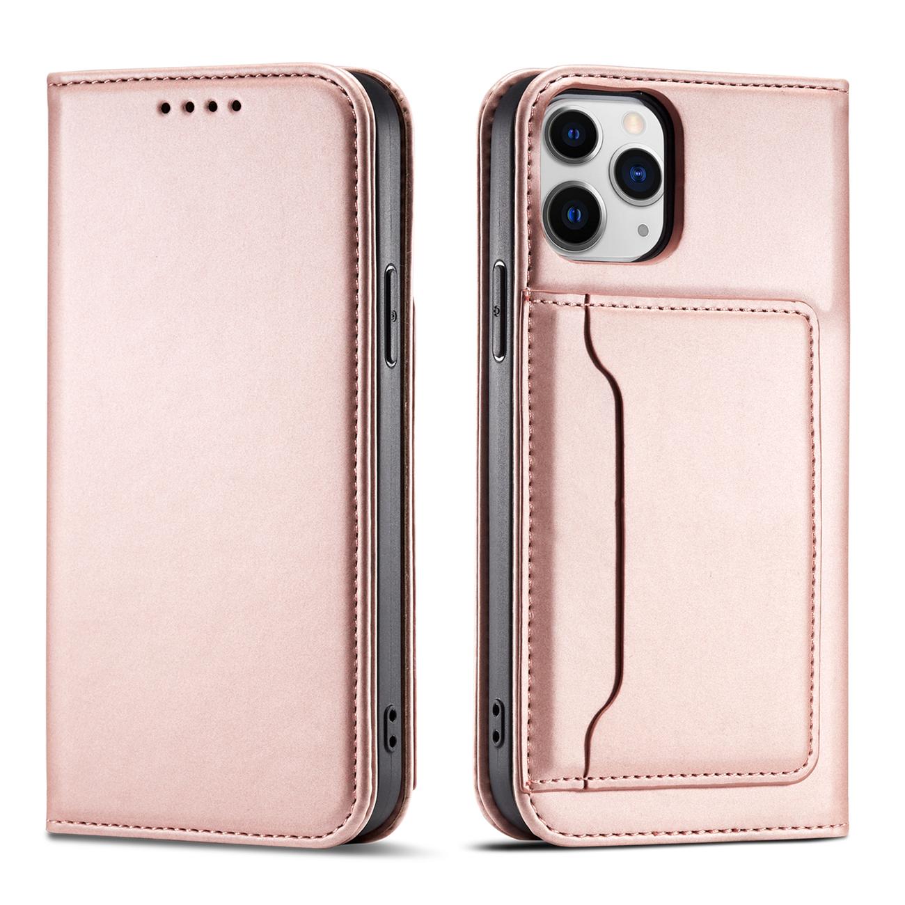 Magneettikorttikotelo iPhone 12 Pro Max Kotelo kortti lompakko kortin haltija vaaleanpunainen