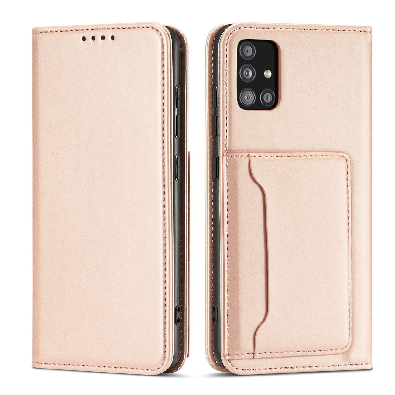 Magneettikorttikotelo Kotelo Samsung Galaxy A12 5G pussi lompakko kortin haltija vaaleanpunainen