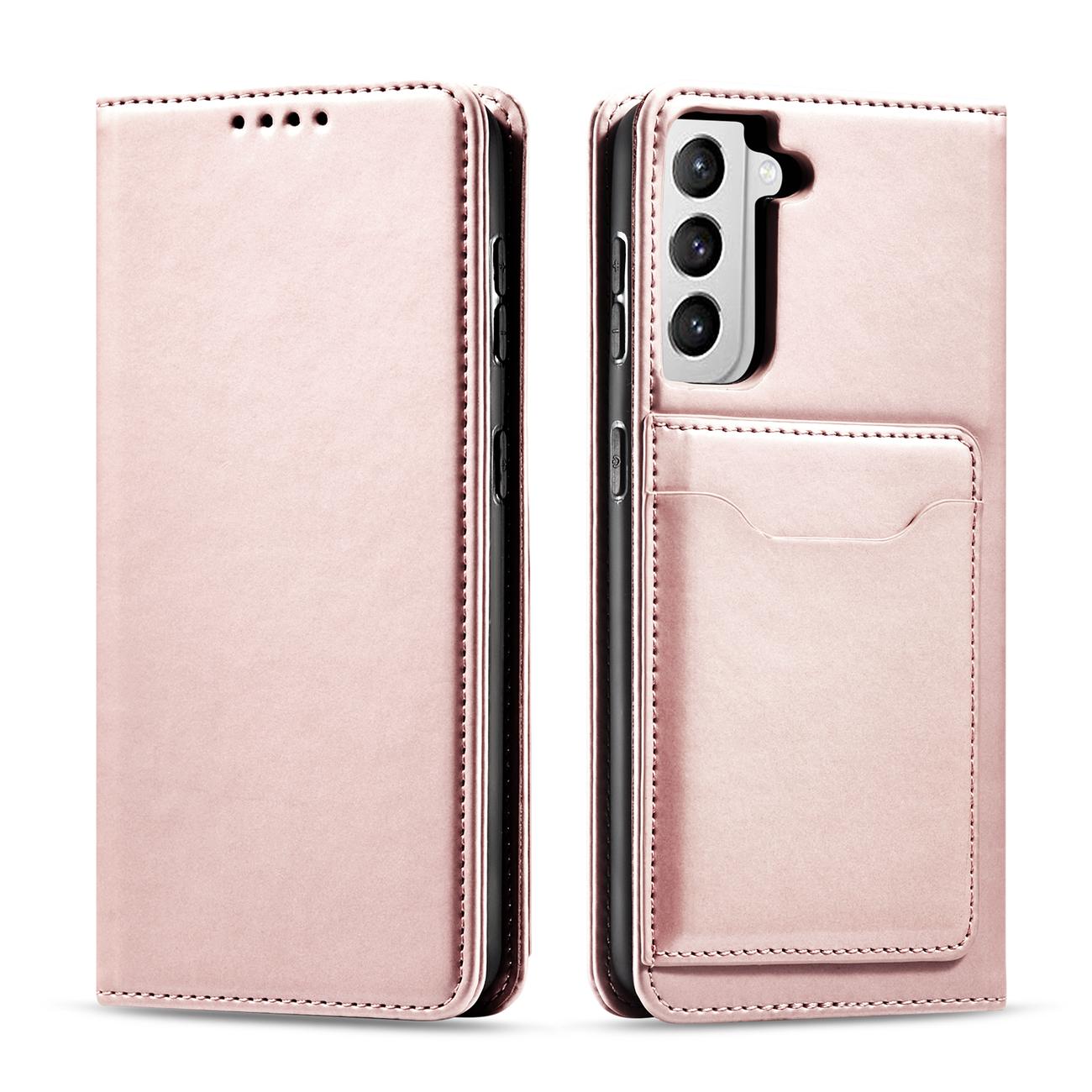 Magneettikorttikotelo Samsung Galaxy S22 + (S22 Plus) Kotelo Lompakko Kortinhaltija Vaaleanpunainen