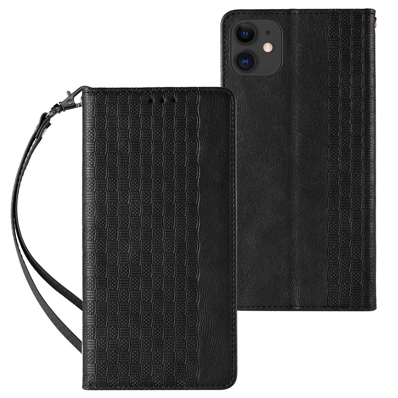Magneetti hihna asia iPhone 12 pussi lompakko + Mini Lanyard riipus musta