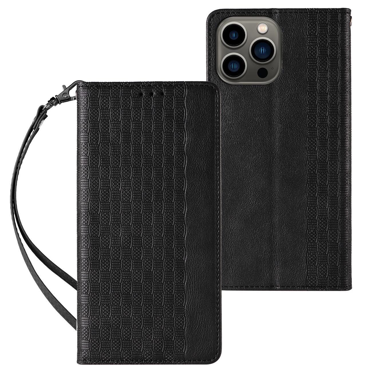 Magneetti hihna Kotelo iPhone 12 Pro pussi lompakko + Mini Lanyard riipus Musta