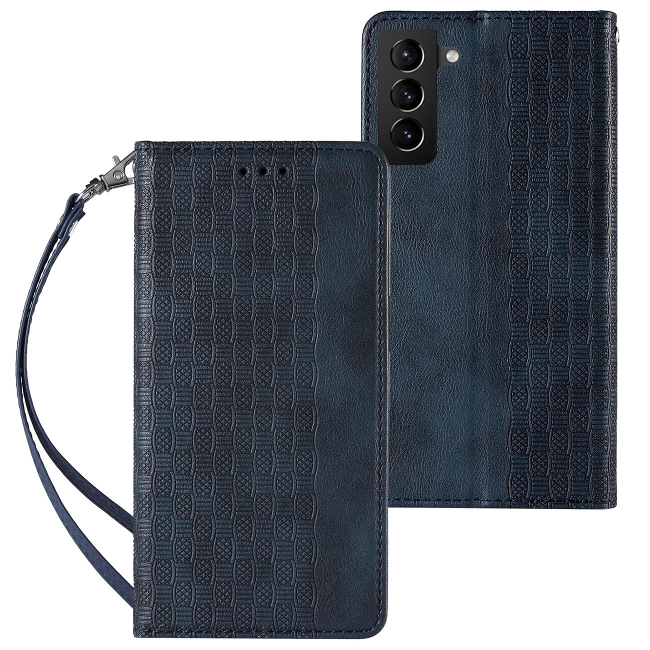 Magneetti hihna Kotelo Kotelo Samsung Galaxy S22 + (S22 Plus) Pussin lompakko + Mini Lanyard riipus Sininen