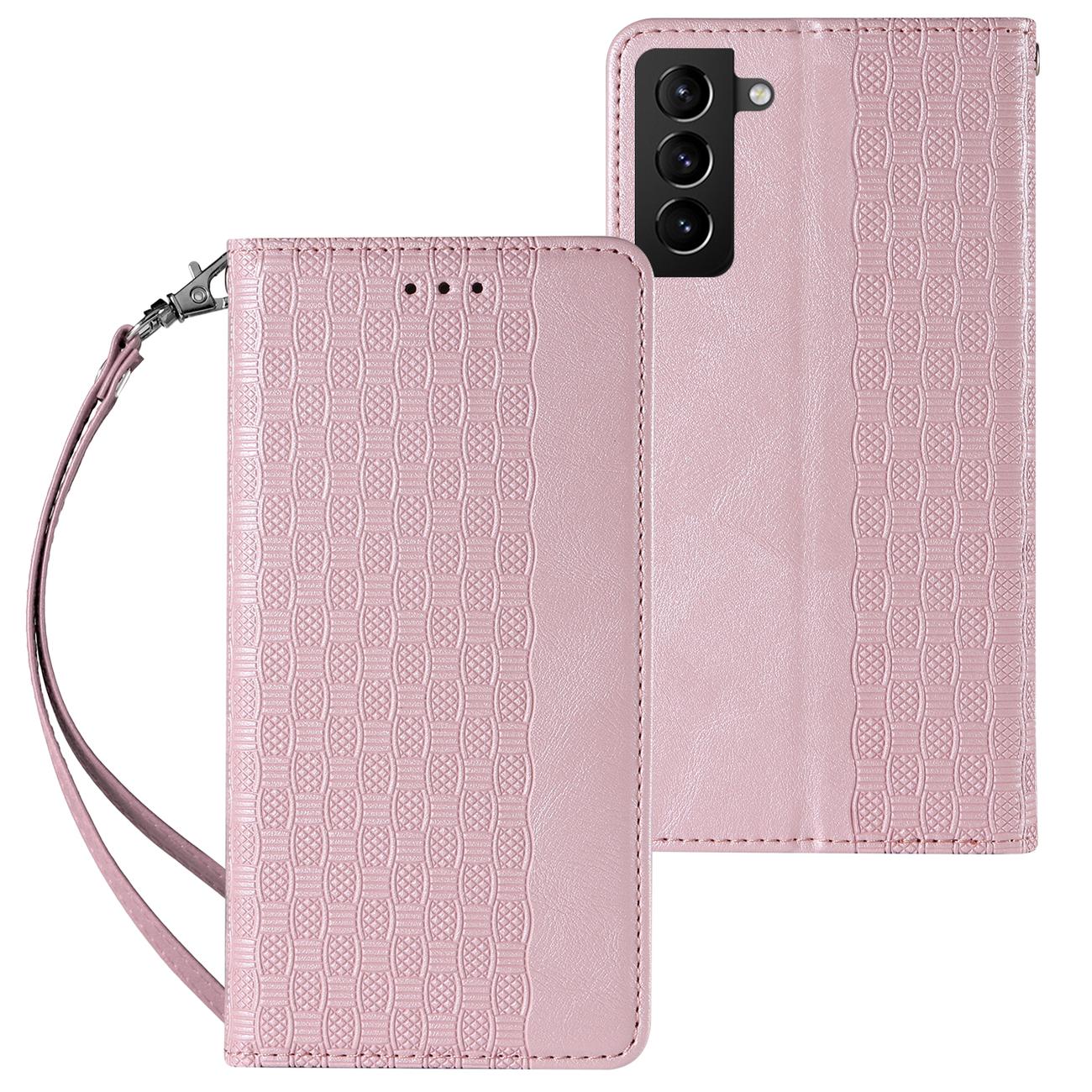Magneetti hihna Kotelo Kotelo Samsung Galaxy S22 + (S22 Plus) pussi lompakko + Mini Lanyard riipus vaaleanpunainen
