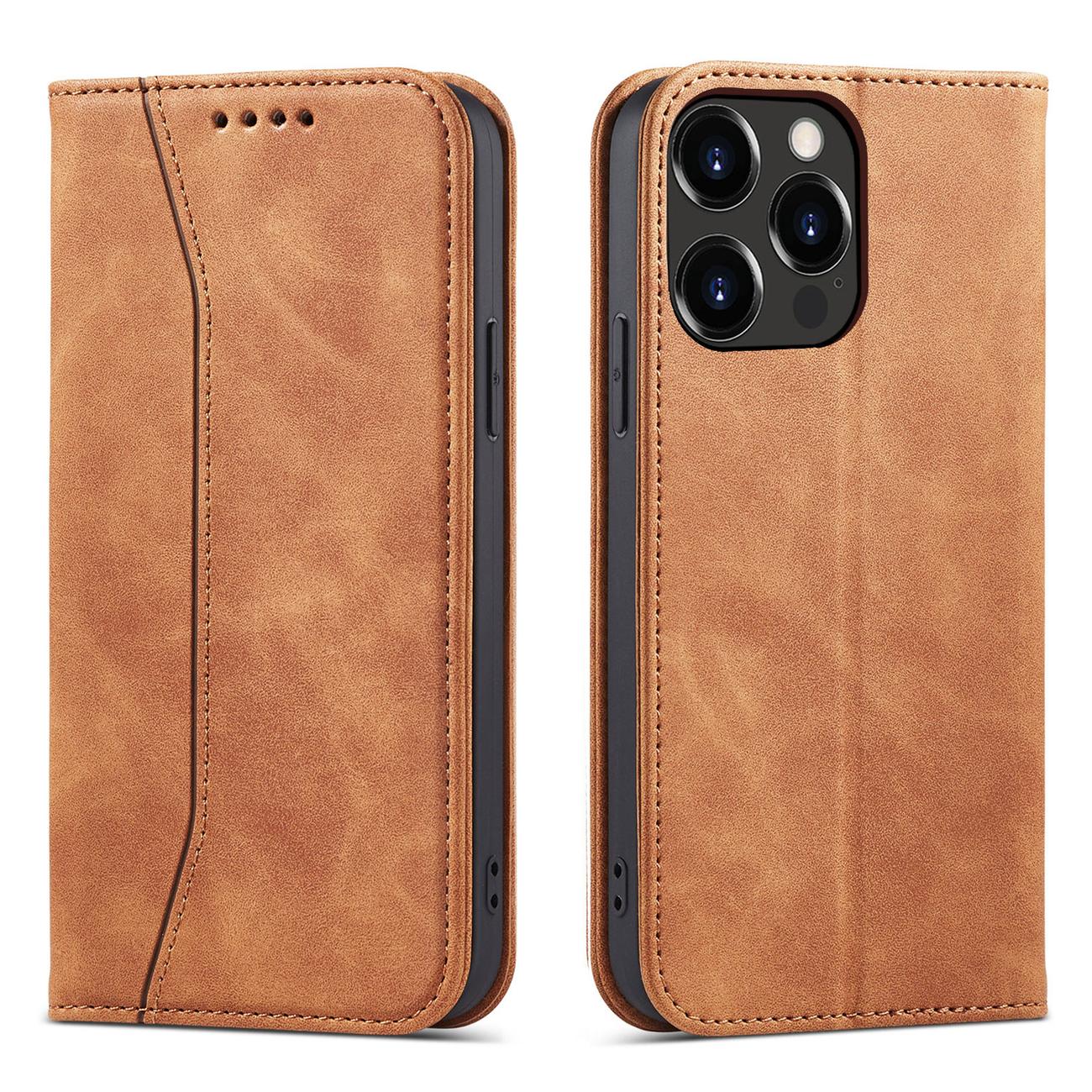 Magneetti Fancy Case Kotelo iPhone 13 Pro Max pussi kortti lompakko kortin haltija Brown