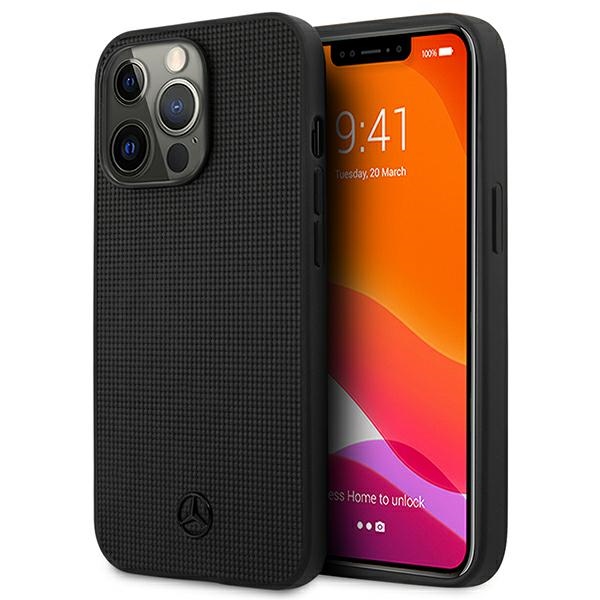 Mercedes Leather Meshed Metal Logo Case for iPhone 13 Pro / iPhone 13 - Black