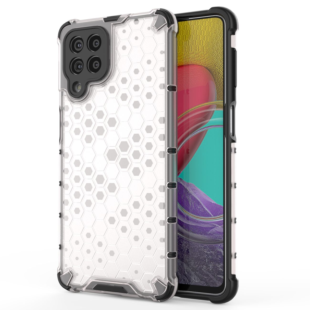 Honeycomb tapauksessa panssaroitu kansi geelirunko Samsung Galaxy M53 5G läpinäkyvää