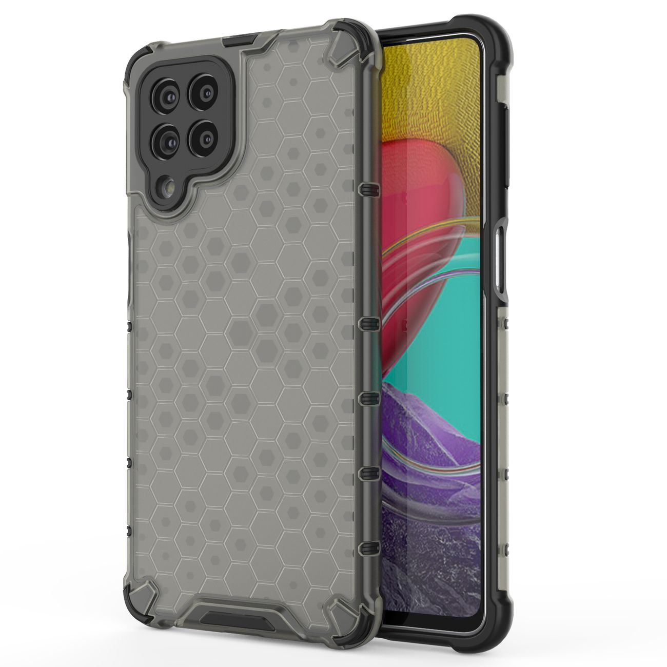 Honeycomb tapauksessa panssaroitu kansi geelirunko Samsung Galaxy M53 5G musta musta