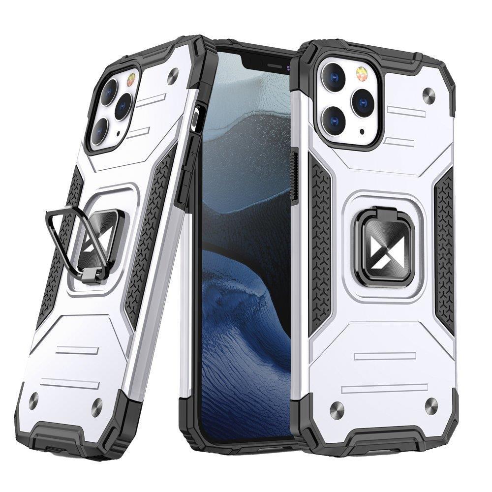 Wozinsky Ring Armor tapauksessa iPhone 14 Pro panssaroitu kansi magneettinen haltija rengas hopea