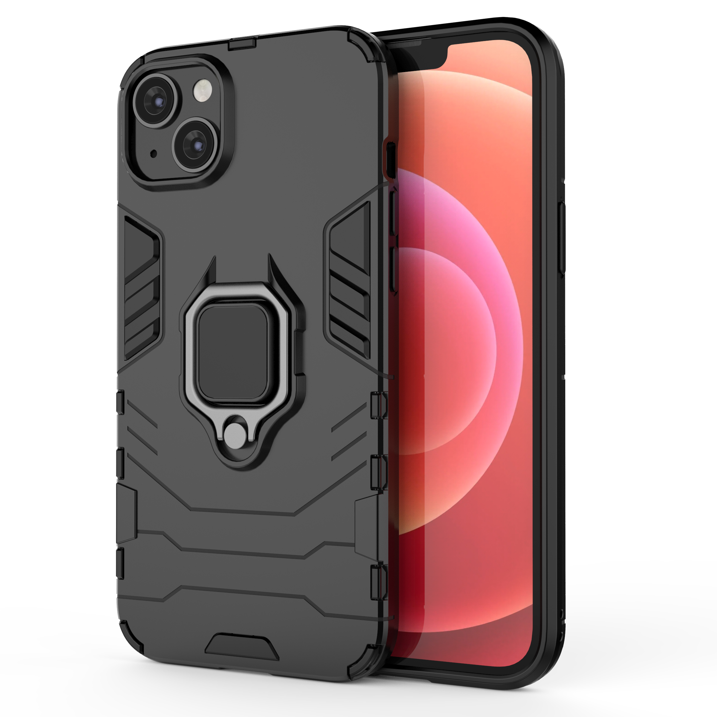 Ring Armor tapauksessa iPhone 14 panssaroitu kansi magneettinen haltija rengas musta