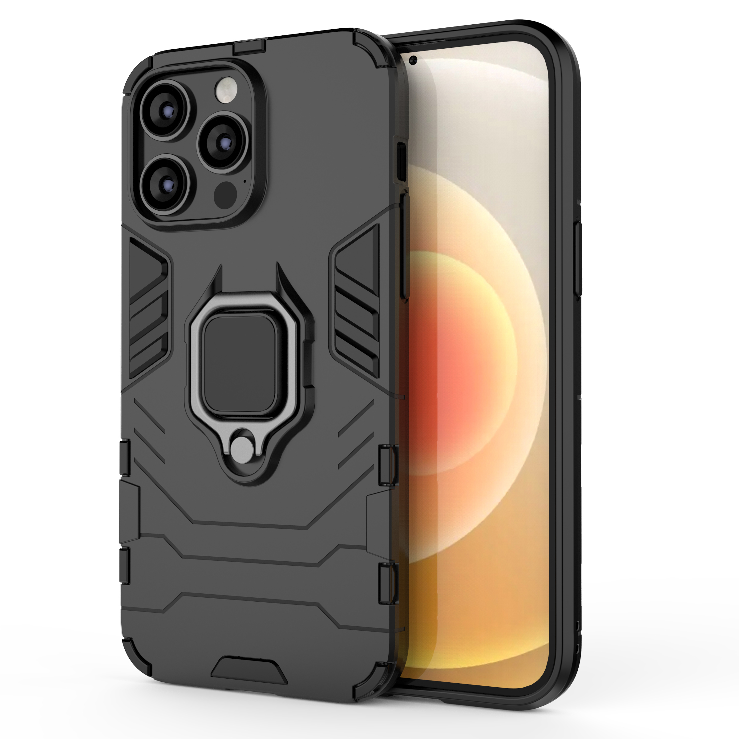 Ring Armor tapauksessa iPhone 14 Pro panssaroitu kansi magneettinen haltija rengas musta