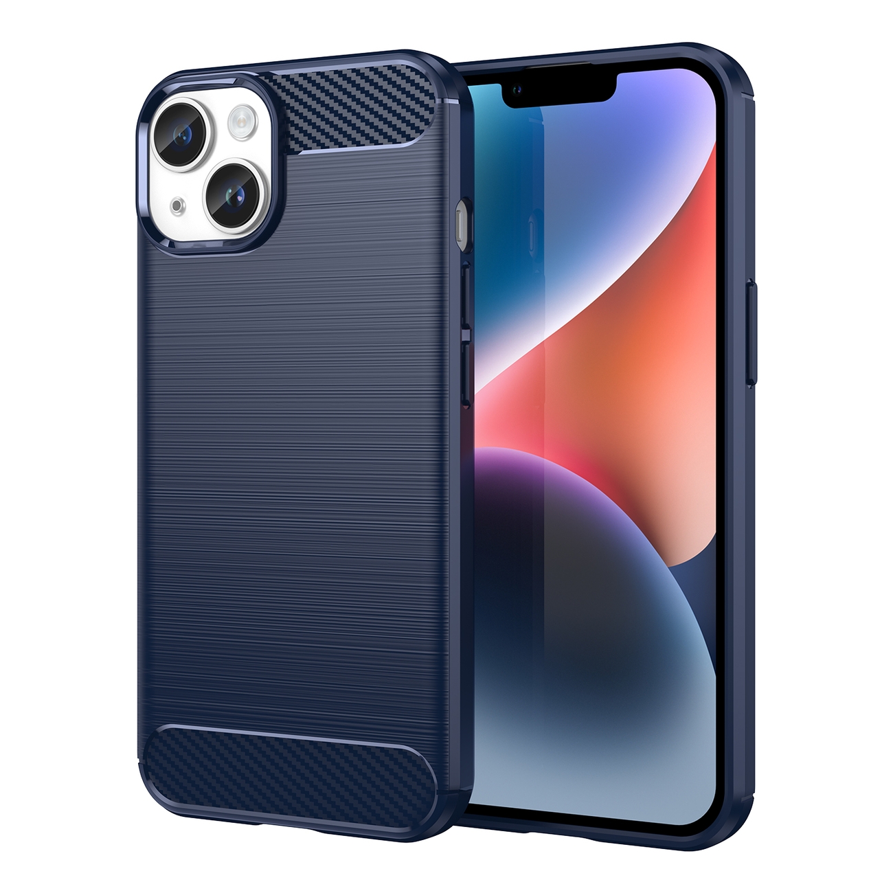 Carbon Case iPhone 14 kotelo joustava geeli takakuori sininen