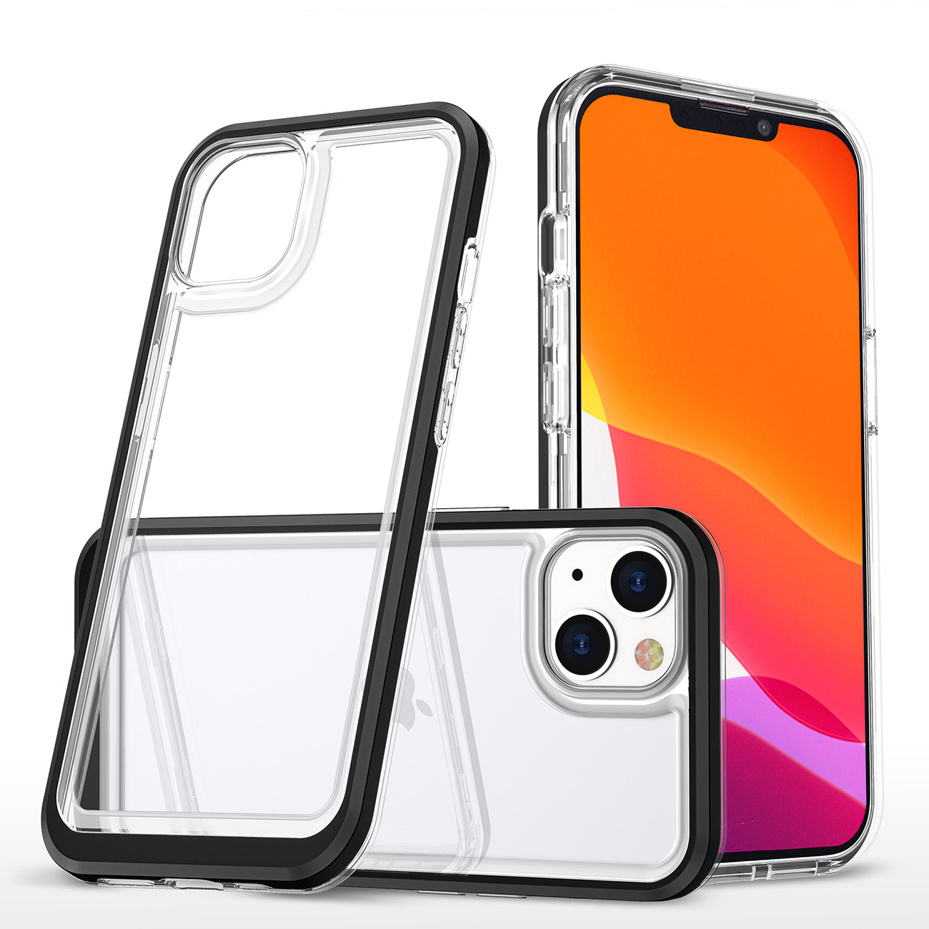 Selkeä 3in1 tapauksessa iPhone 14 Plus silikoni suojus kehys musta
