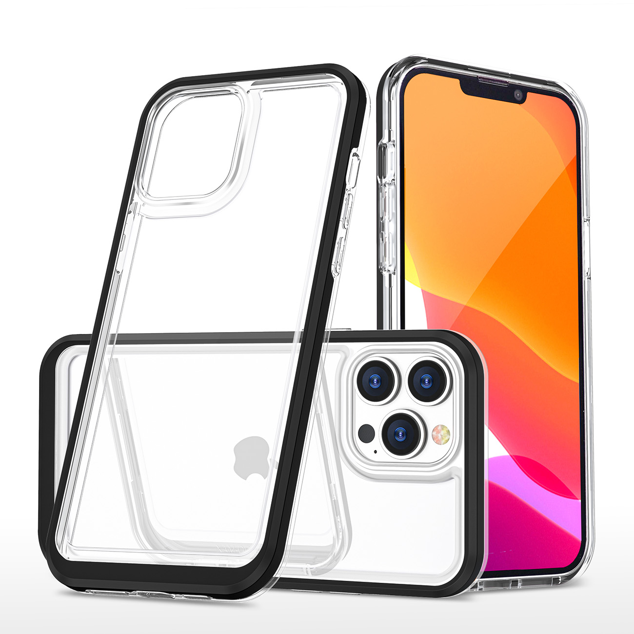 Selkeä 3in1 tapauksessa iPhone 14 Pro silikoni suojus kehys musta