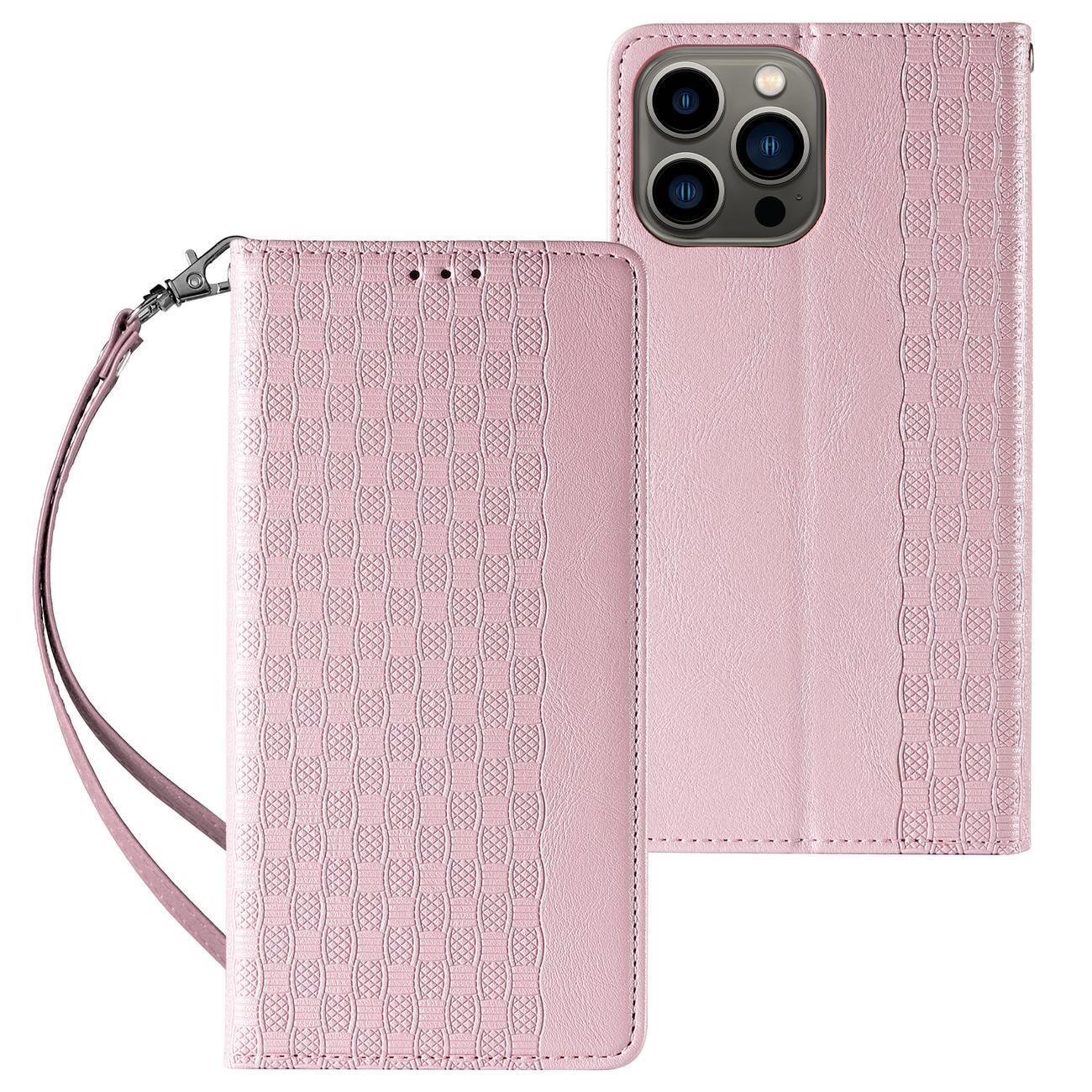 Magneetti hihna Kotelo Kotelo iPhone 14 Pro Flip lompakko Mini Lanyard Stand vaaleanpunainen