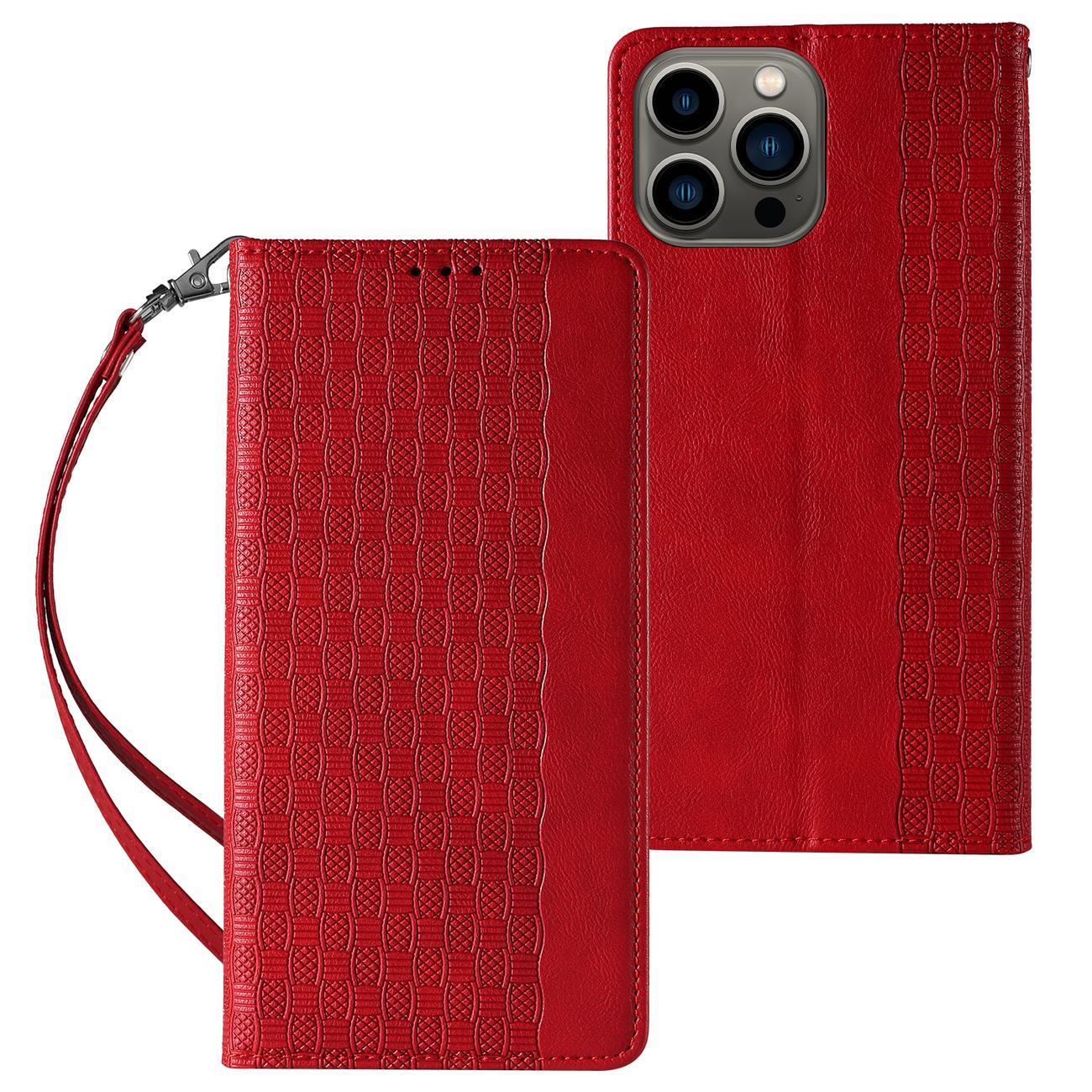 Magneetti hihna Kotelo Kotelo iPhone 14 Pro Max Flip Lompakko Mini Lanyard Stand Punainen