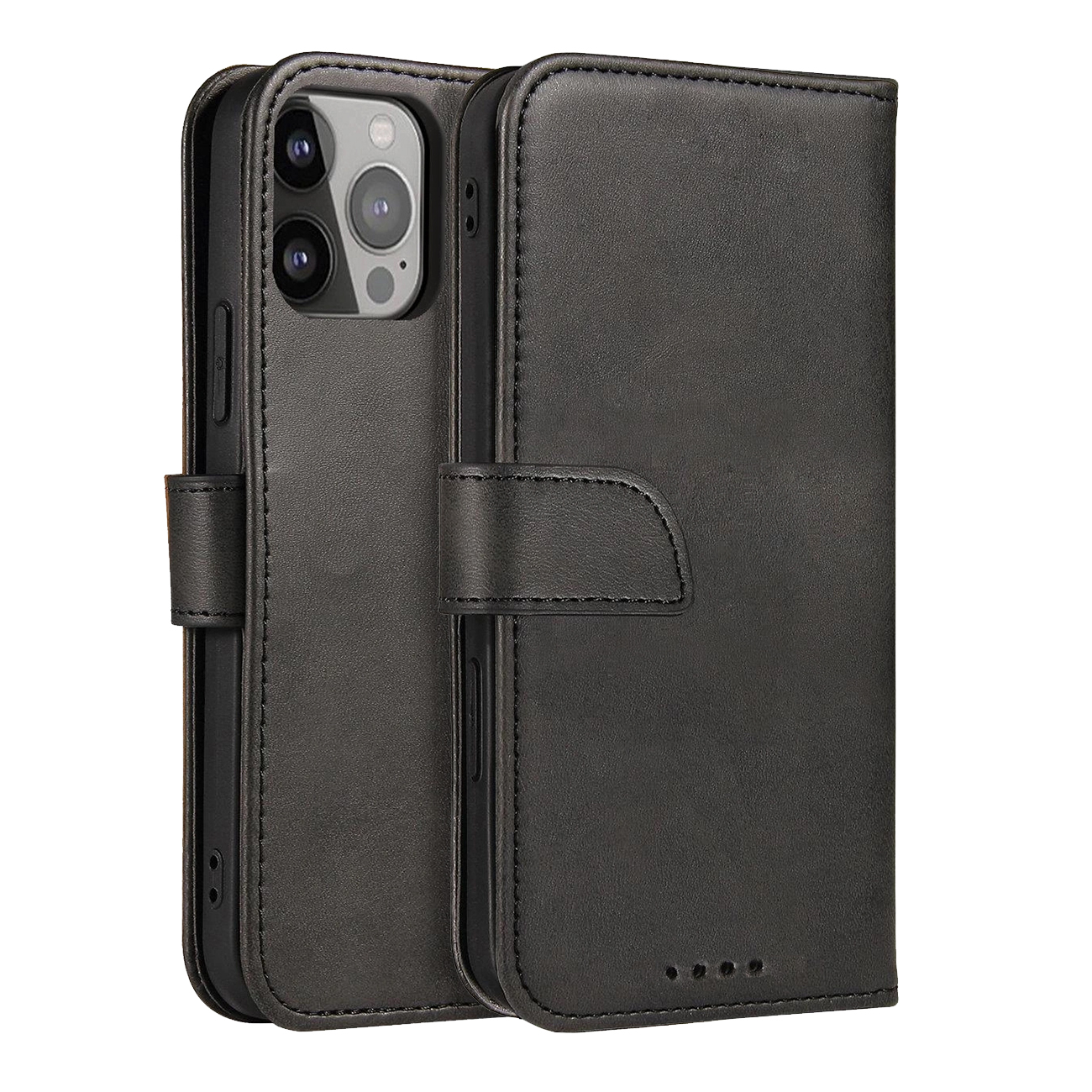 Magnet Case tyylikäs kotelo suojus läppä ja jalusta toiminto iPhone 14 Max musta