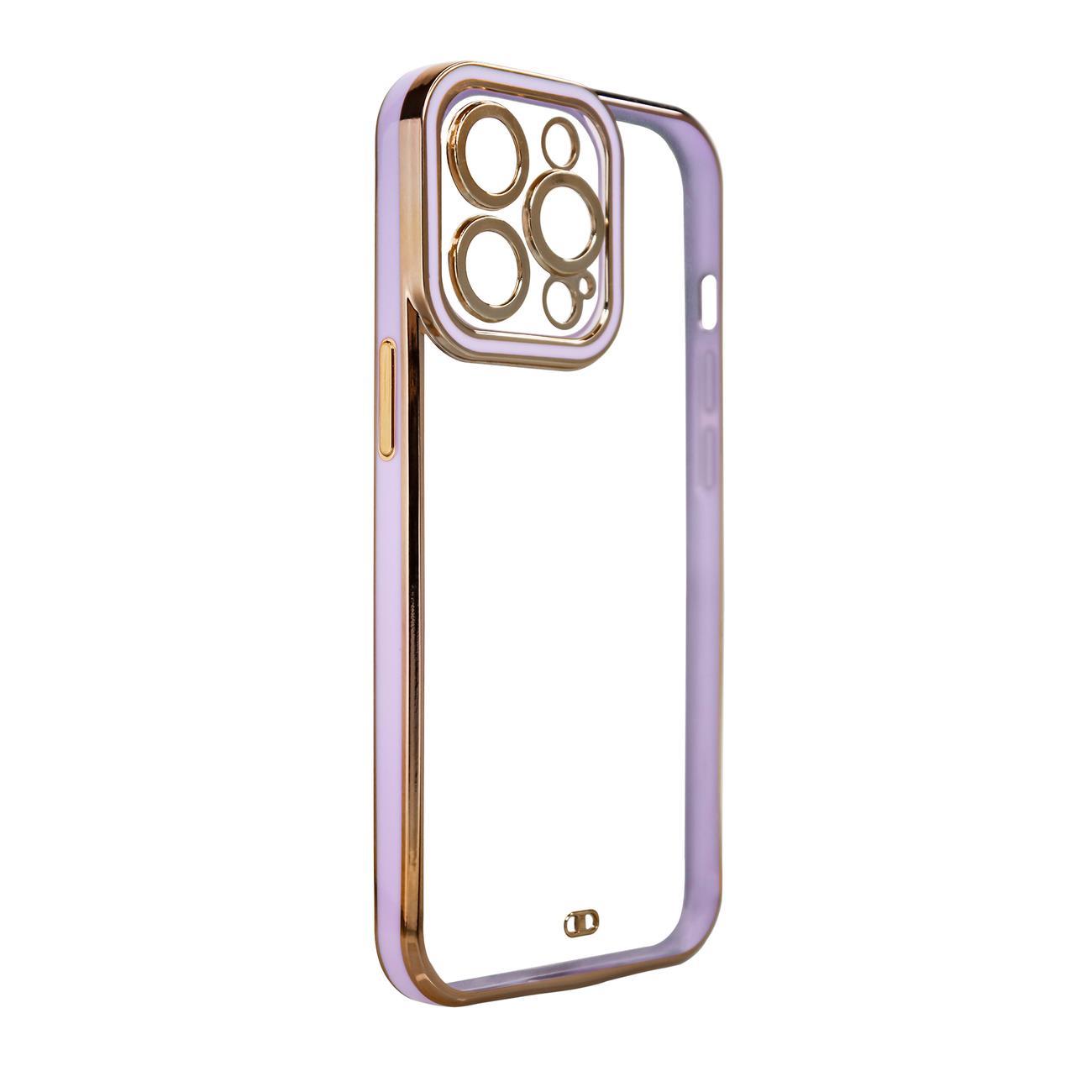 Muoti Kotelo iPhone 12 Pro Gold Frame Gel Cover Purple